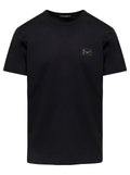 Black T-Shirt with Logo Tag on the Front in Cotton for Men Tshirts And Polo Shirts