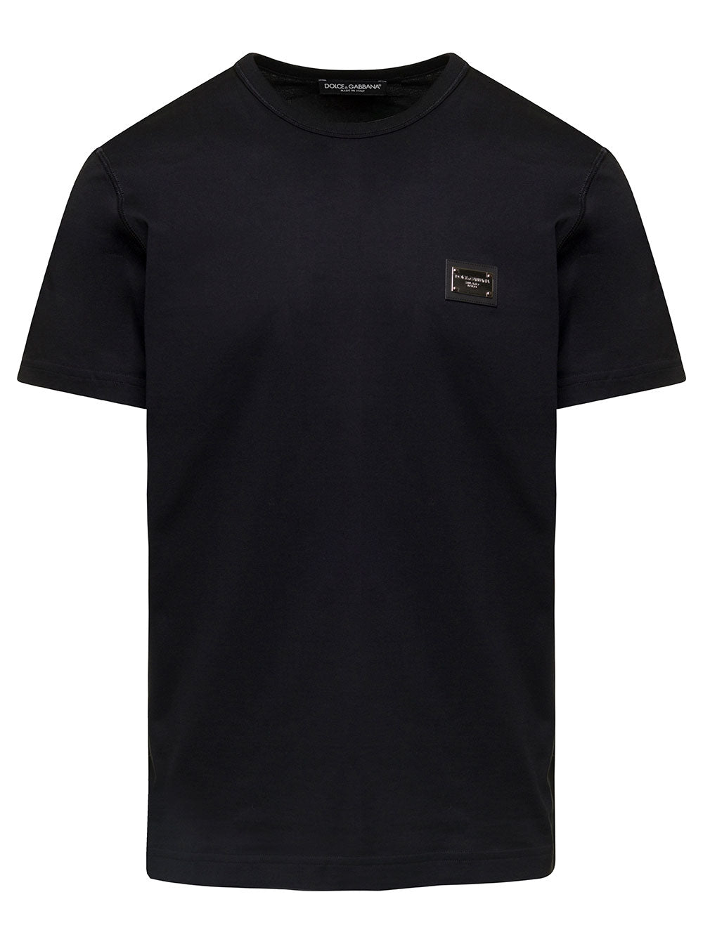 Black T-Shirt with Logo Tag on the Front in Cotton for Men Tshirts And Polo Shirts