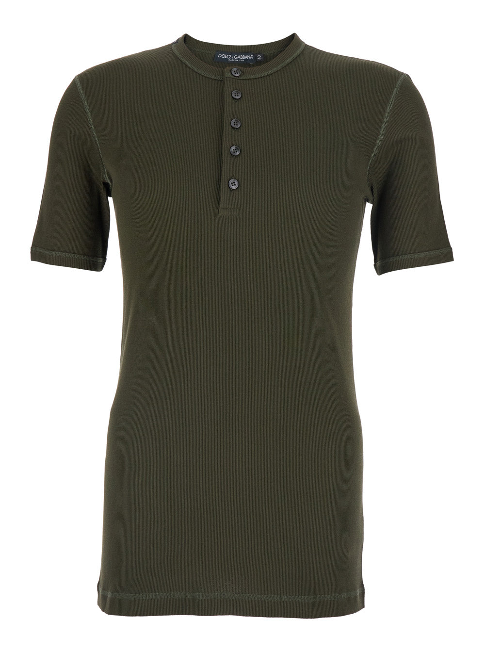 Serafino Green Crew Neck T-Shirt with Ribbed Knit in Cotton for Men Tshirts And Polo Shirts