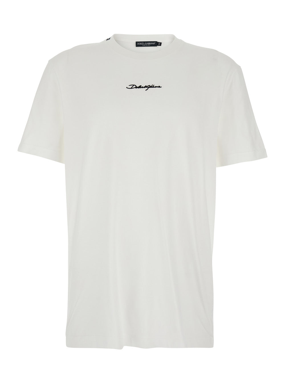 White Crew Neck T-shirt with Front Logo in Cotton for Men Tshirts And Polo Shirts