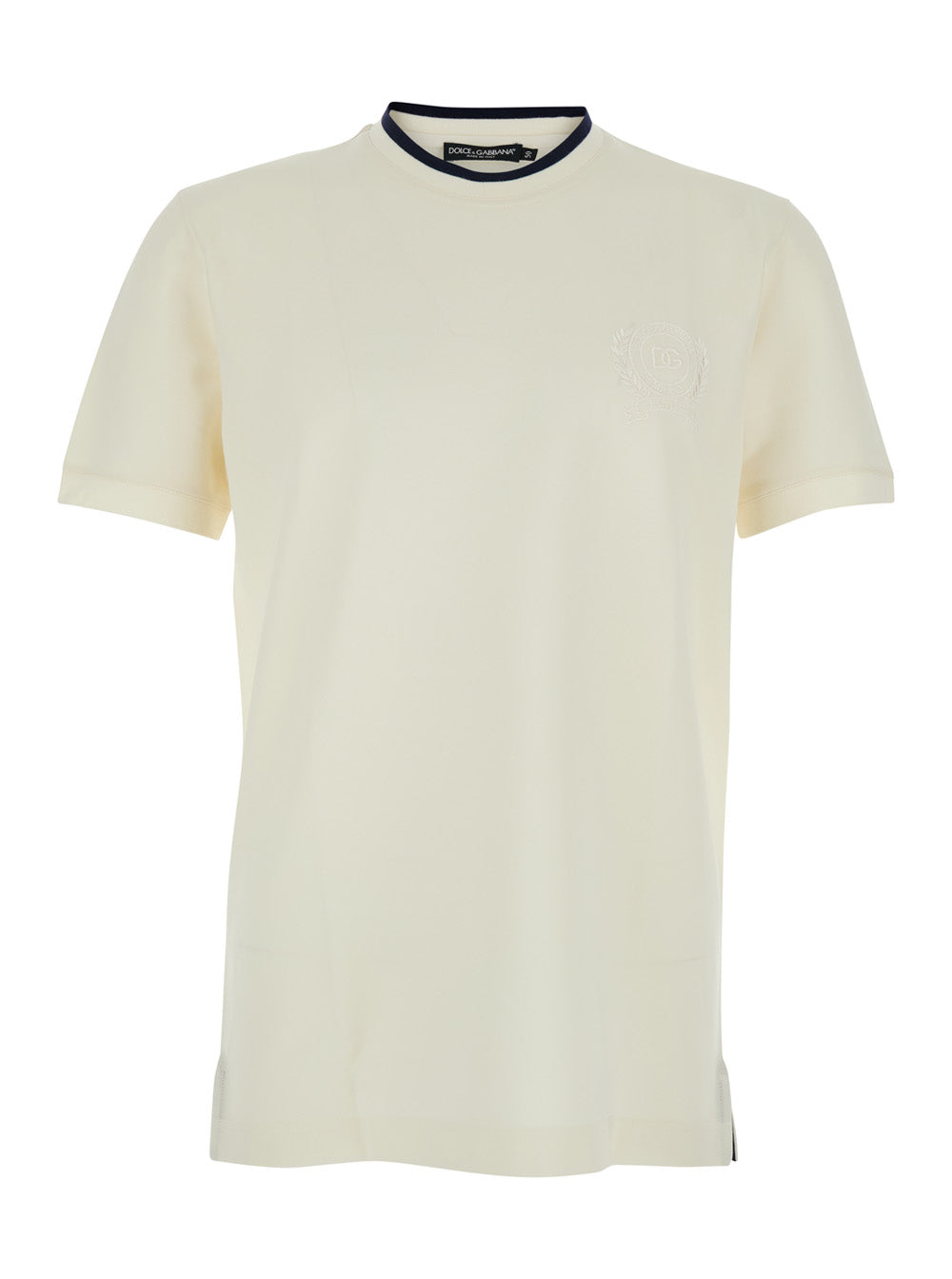 White Crew Neck T-shirt with logo on the front in Tech Fabric men Polyester Tshirts And Polo Shirts