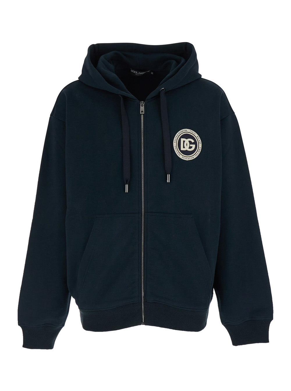 Blue Hooded Sweatshirt with Logo Patch on the Front in Cotton for Man Blu Sweatshirts