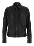 Black Jacket with classic collar and logo patch on the back in leather for men Viscose Outerwear
