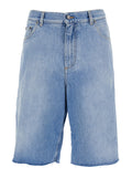 Blue Five-pocket Bermuda with metallic logo patch on the back in denim for men Light Cotton Shorts And