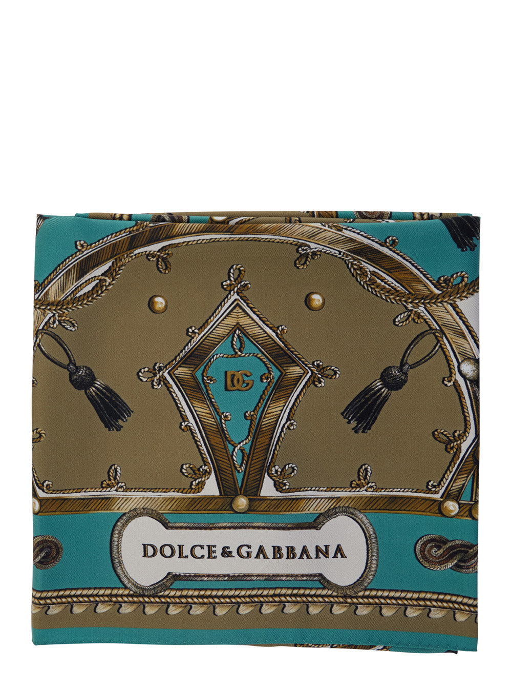 Green Silk Scarf with All-Over Print and Logo Lettering on the Front for Men Scarfs Foulards
