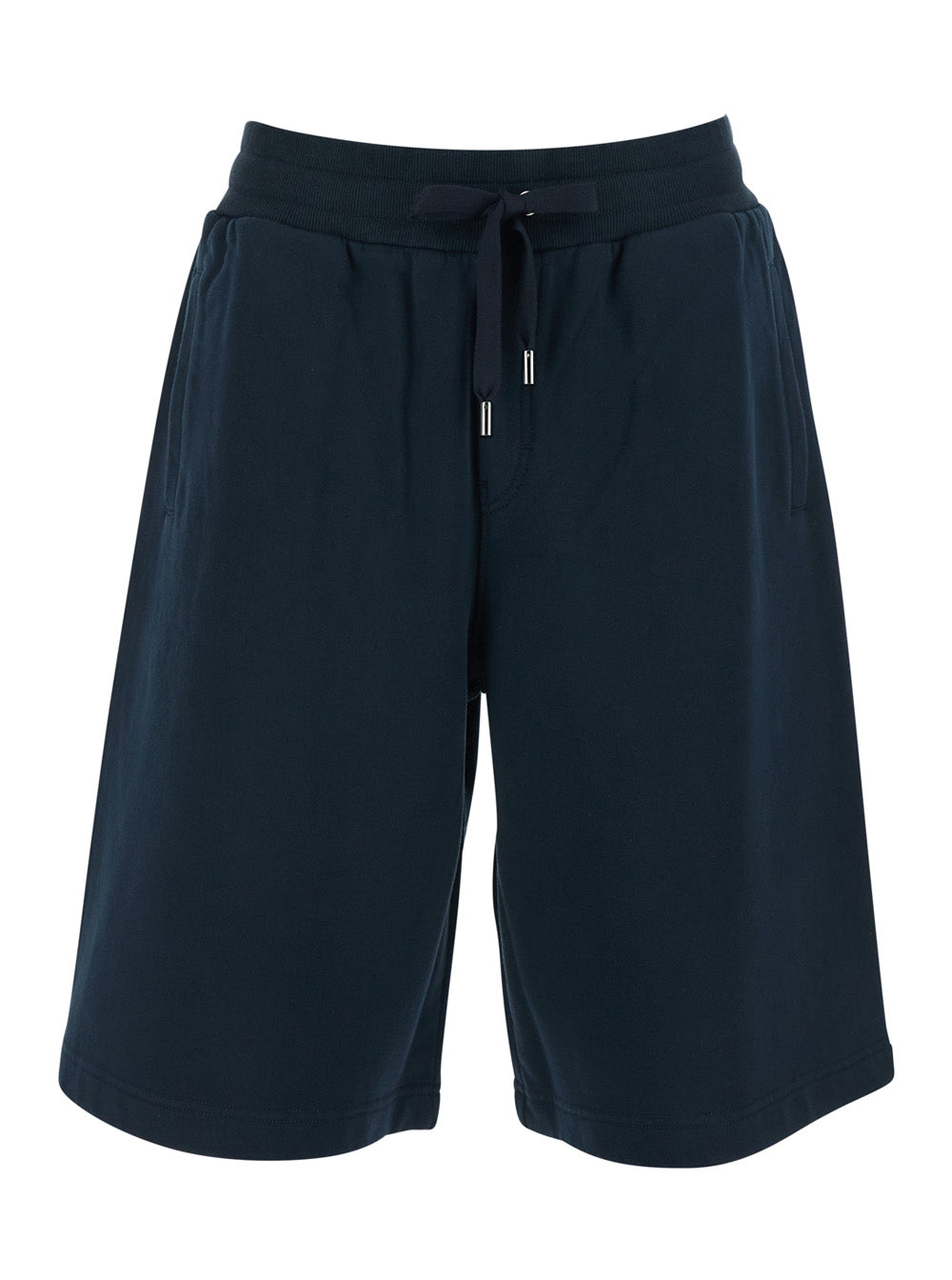 Blue Bermuda Shorts with Elastic Waist and Logo on the Back for Men Blu Cotton