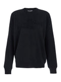 Crew Neck Sweater with Logo Lettering on the Front in Black Wool for Men Virgin Jersey
