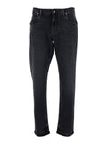 Black Jeans with Belt Loops and Logo Patch on the Back for Men Cotton