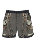 Grey Swim Shorts with all-over print in Tech Fabric for Men Beachwear