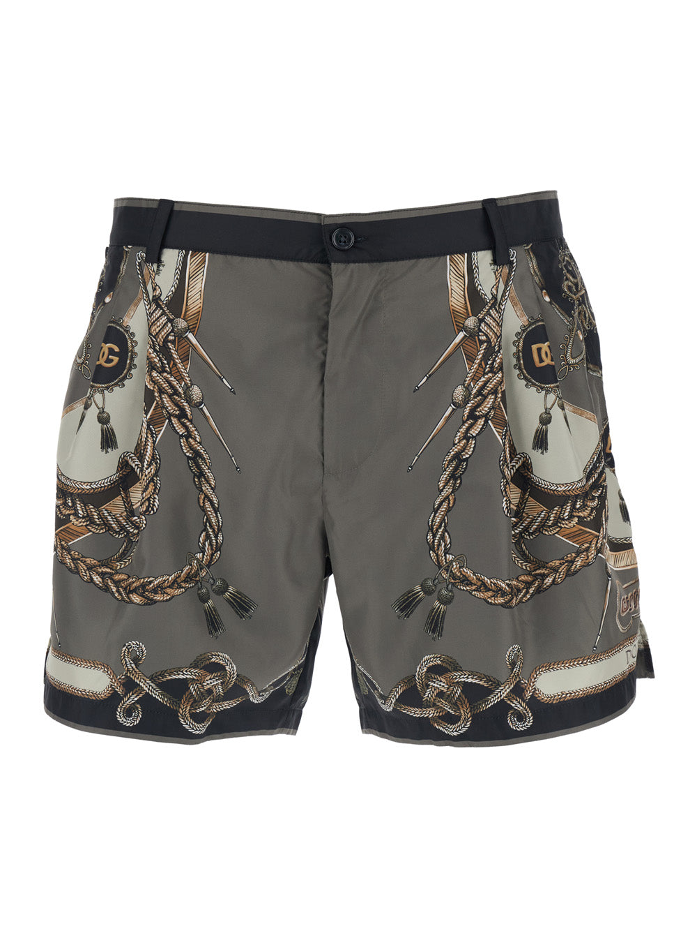 Grey Swim Shorts with all-over print in Tech Fabric for Men Beachwear