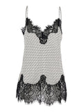 V-neck Top with All-over Print and Lace Details in White Fabric for Women Tops