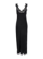 Miley Black Long Dress With Tone-On-Tone Lace Trimmings Silk Women - M