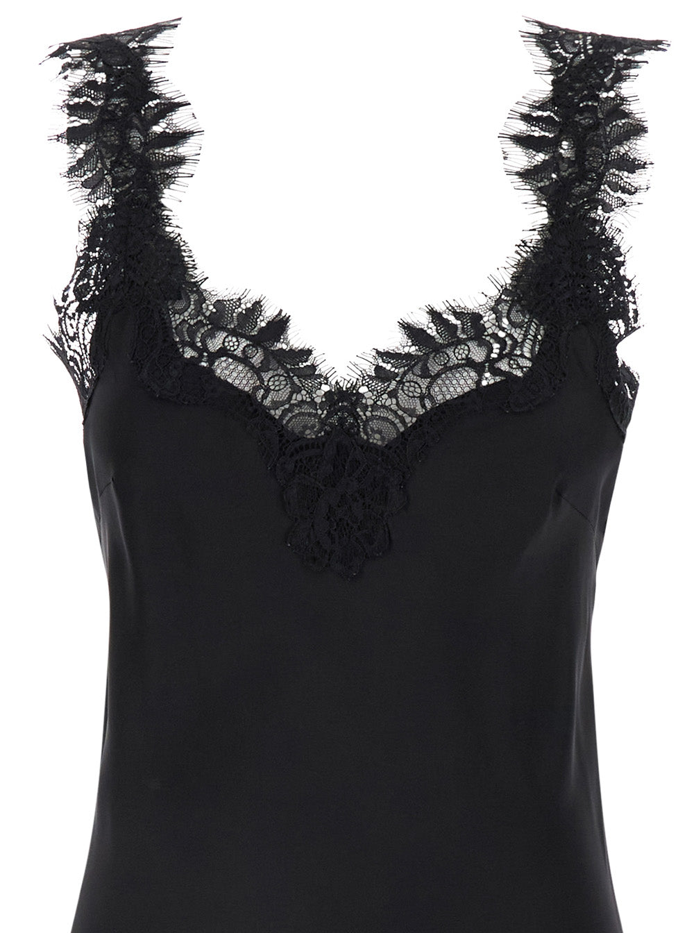 Miley Black Long Dress With Tone-On-Tone Lace Trimmings Silk Women - M