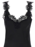 Miley Black Long Dress With Tone-On-Tone Lace Trimmings Silk Women - M