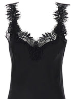 Miley Black Long Dress With Tone-On-Tone Lace Trimmings Silk Women - M