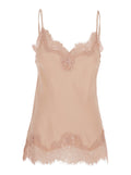 Pink top with lace embroidery details and thin straps in fabric woman Tops