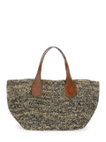 Tote bag TOKYO II with black leather details White/black