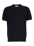 Black Crew Neck Sweater With Short Sleeves And Ribbed Finishes In Cotton For Men Jersey