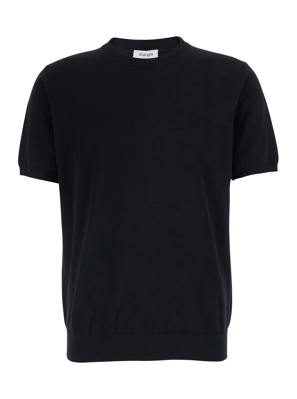 Black Crew Neck Sweater With Short Sleeves And Ribbed Finishes In Cotton For Men Jersey