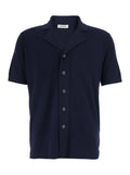 Blue Shirt With Notched Revers Collar And Short Sleeves In Cotton For Men Blu Blouses