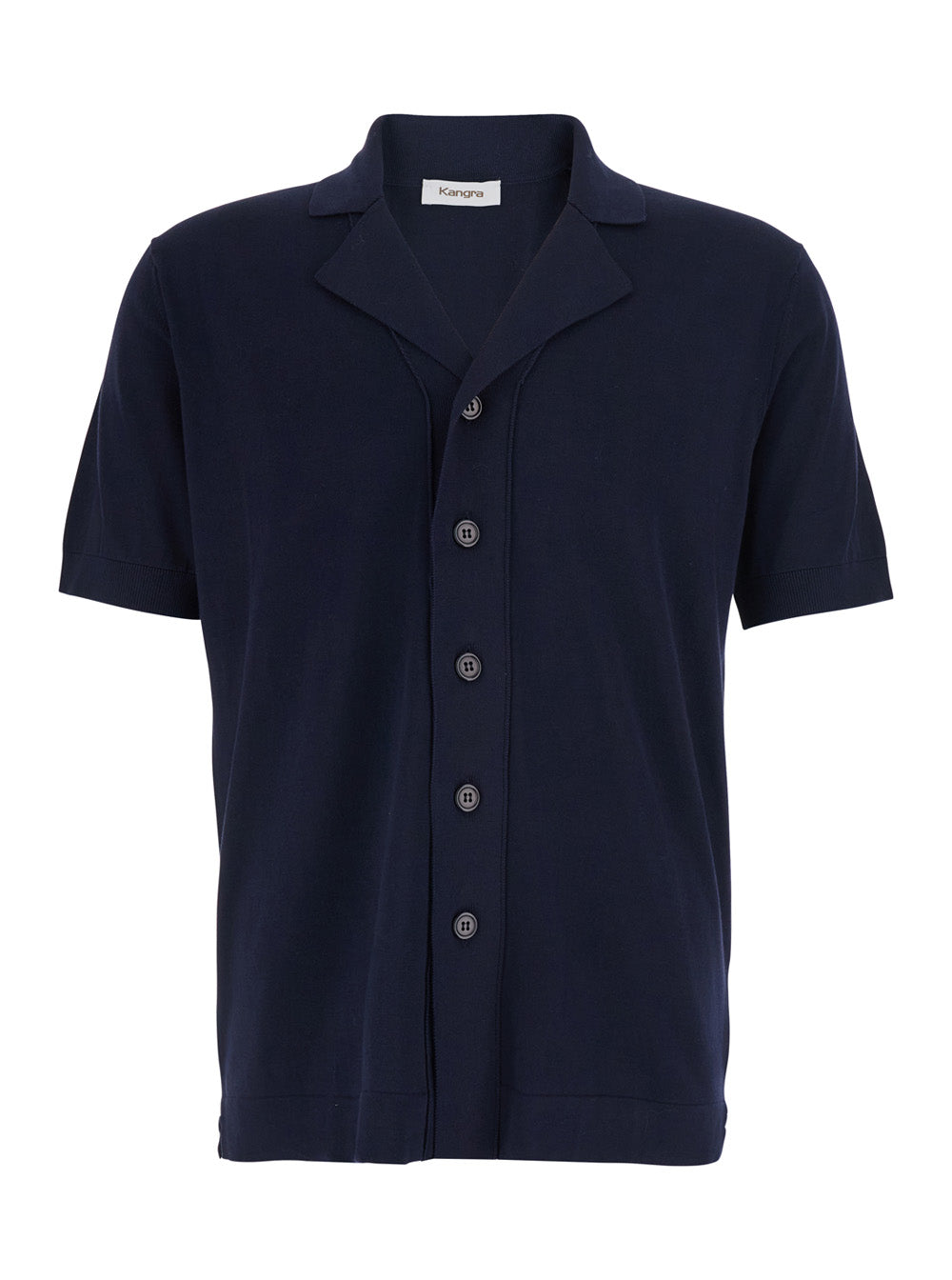 Blue Shirt With Notched Revers Collar And Short Sleeves In Cotton For Men Blu Blouses