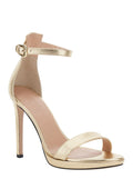Heels Plateau With Ankle Strap Beige Suede Woman Metallic