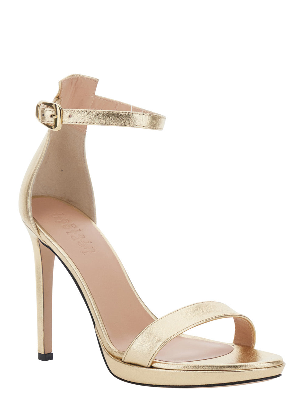 Heels Plateau With Ankle Strap Beige Suede Woman Metallic