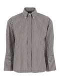 Shirt Striped Boxi With Stripes And Short Sleeves Tech Fabric Brown Women Blouses