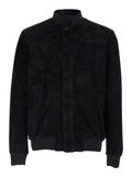 Black Jacket with High Collar and Button Closure in Suede Man Leather Outerwear