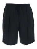 Black Bermuda Shorts With Elasticated Waist And Drawstring Viscose For Men