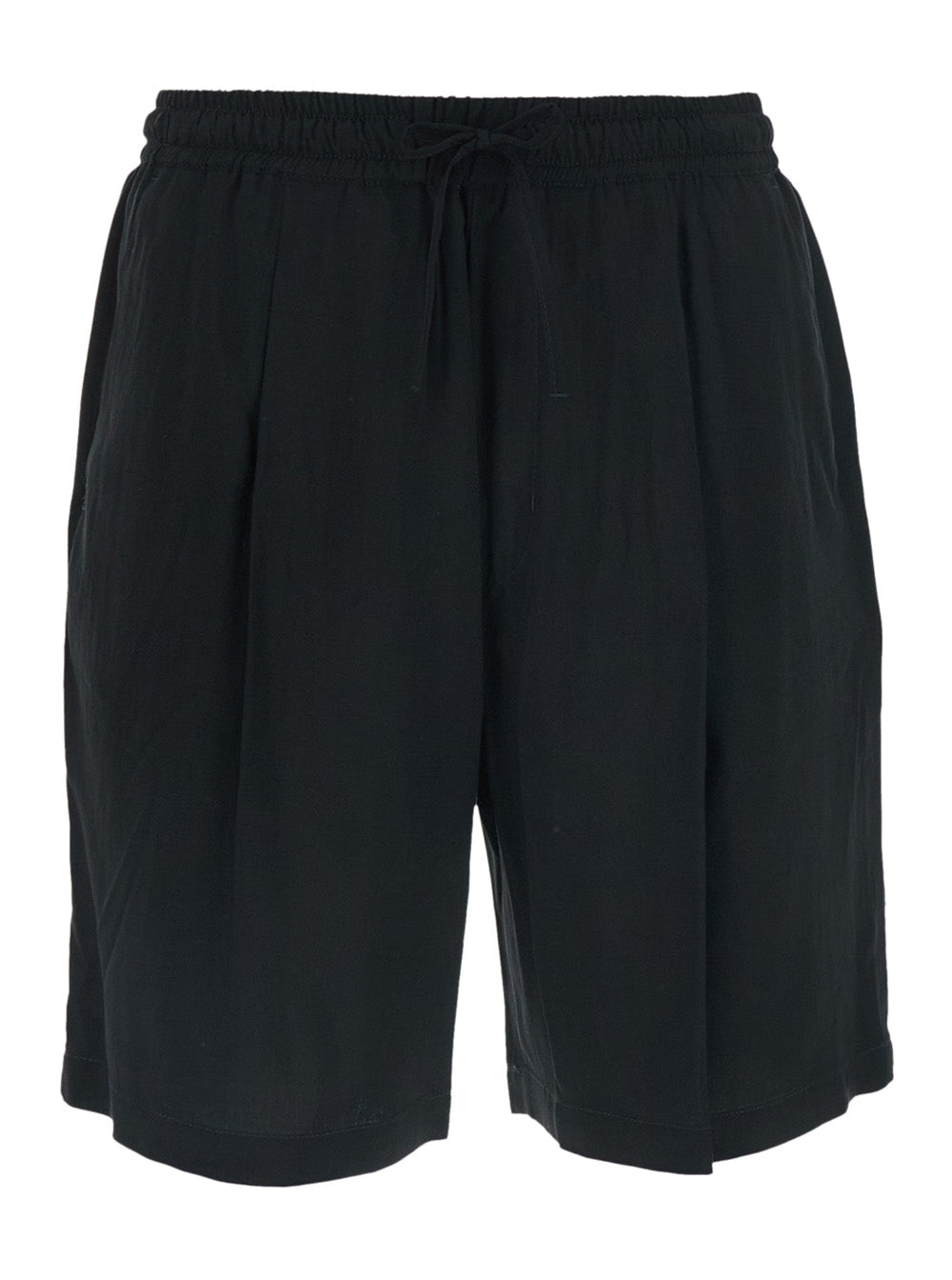Black Bermuda Shorts With Elasticated Waist And Drawstring Viscose For Men
