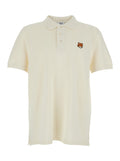 Beige Cotton Logo Patch Polo for Men Tshirts And Shirts