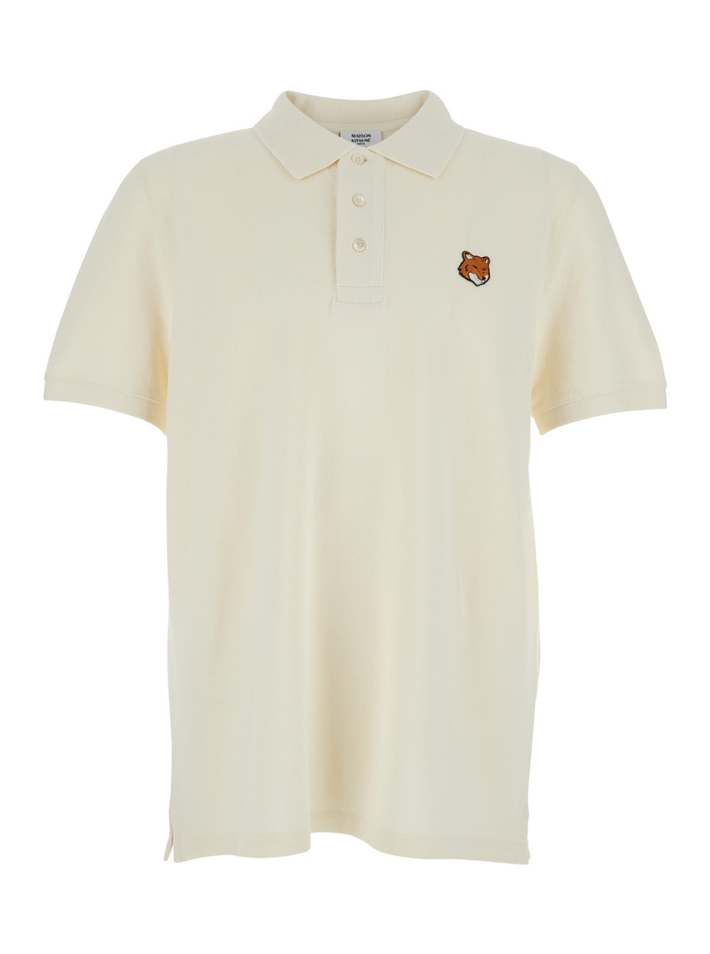Beige Cotton Logo Patch Polo for Men Tshirts And Shirts