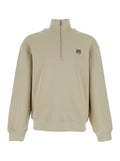 Green High Neck Sweatshirt with Logo Patch for Men Cotton Sweatshirts