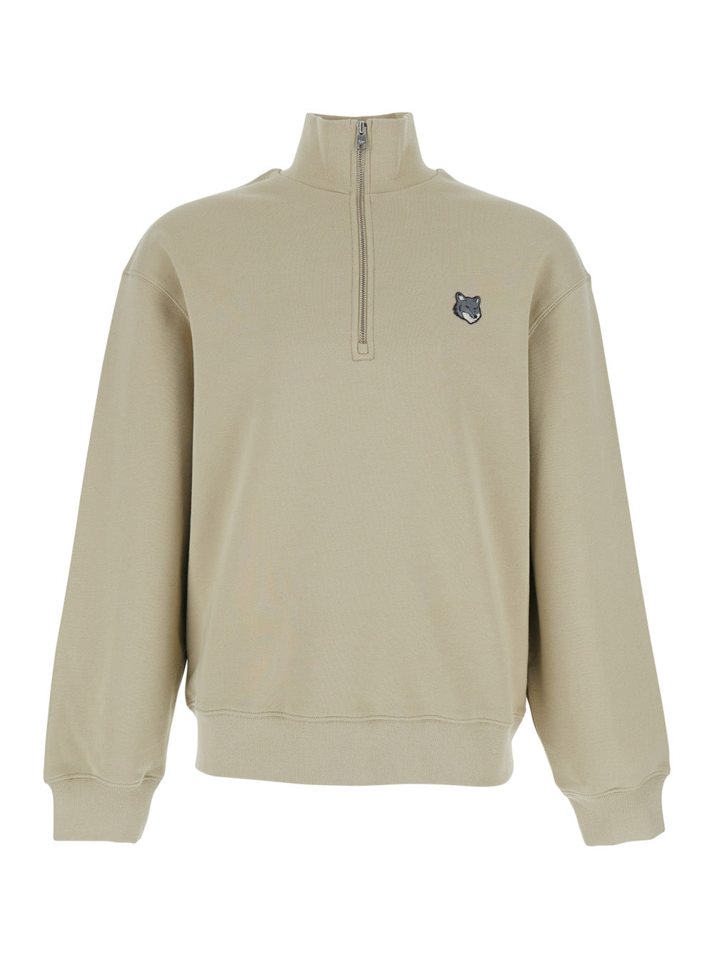Green High Neck Sweatshirt with Logo Patch for Men Cotton Sweatshirts