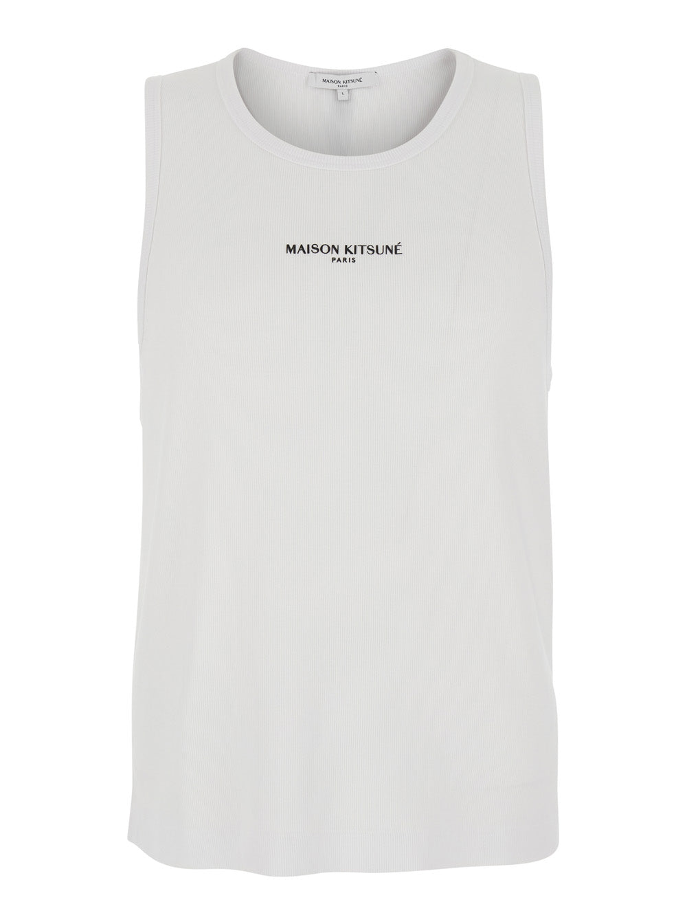 MAISON KITSUNÉ PARIS RIBBED TANK TOP White Round Neck with Details in Cotton Women Organic Tops