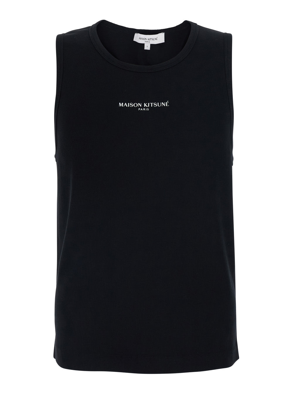 MAISON KITSUNÉ PARIS RIBBED TANK TOP Black Organic Cotton Tops