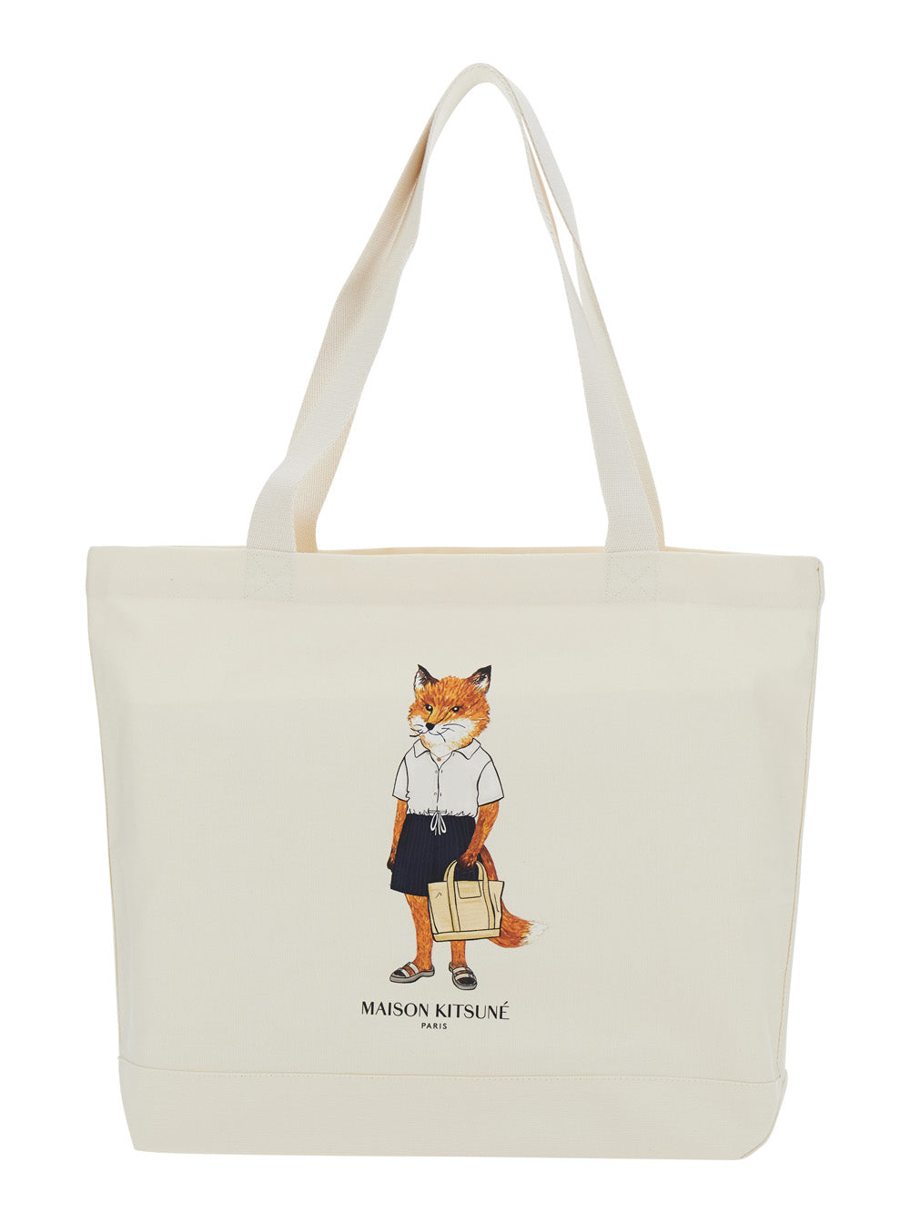 Dressed Fox Tote White Cotton Shoulder Bags