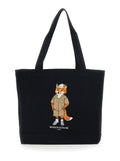 Dressed Fox Black Tote Bag With Printed Logo On The Front Cotton For Men Shoulder