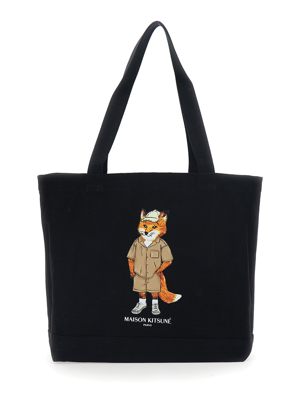 Dressed Fox Black Tote Bag With Printed Logo On The Front Cotton For Men Shoulder