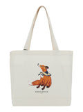 Dreaming Fox White Tote Bag With Print On The Front Cotton For Men Shoulder