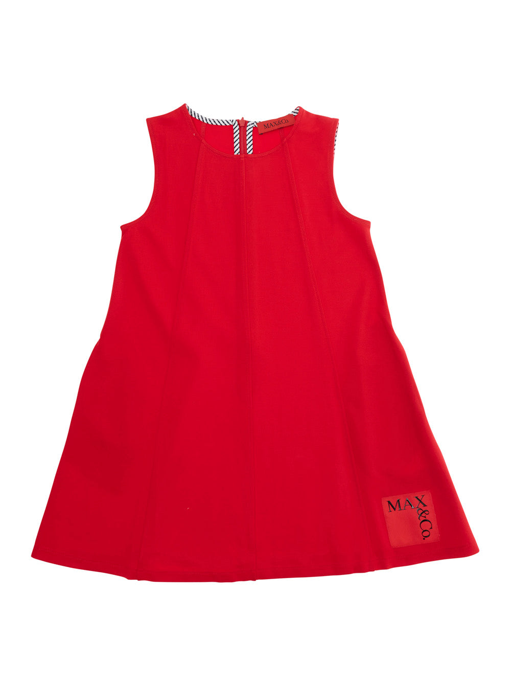 Sleeveless Crew Neck Dress with Logo Patch on the Front in Stretch Viscose Blend Red Girl Polyamide Elastane