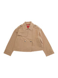 Beige Cotton Blend Jacket with Pointed Collar and Logo Lettering on Cuff for Girls Nylon Blazers
