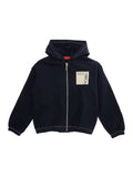 Hooded Sweatshirt with Fixed Hood and Logo Patch on Front in Blue Cotton for Girls Blu Sweatshirts