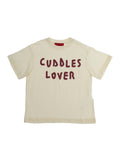 Crew Neck T-shirt with Front Print in Dirty White Cotton for Girls Beige Tshirts And Polo Shirts