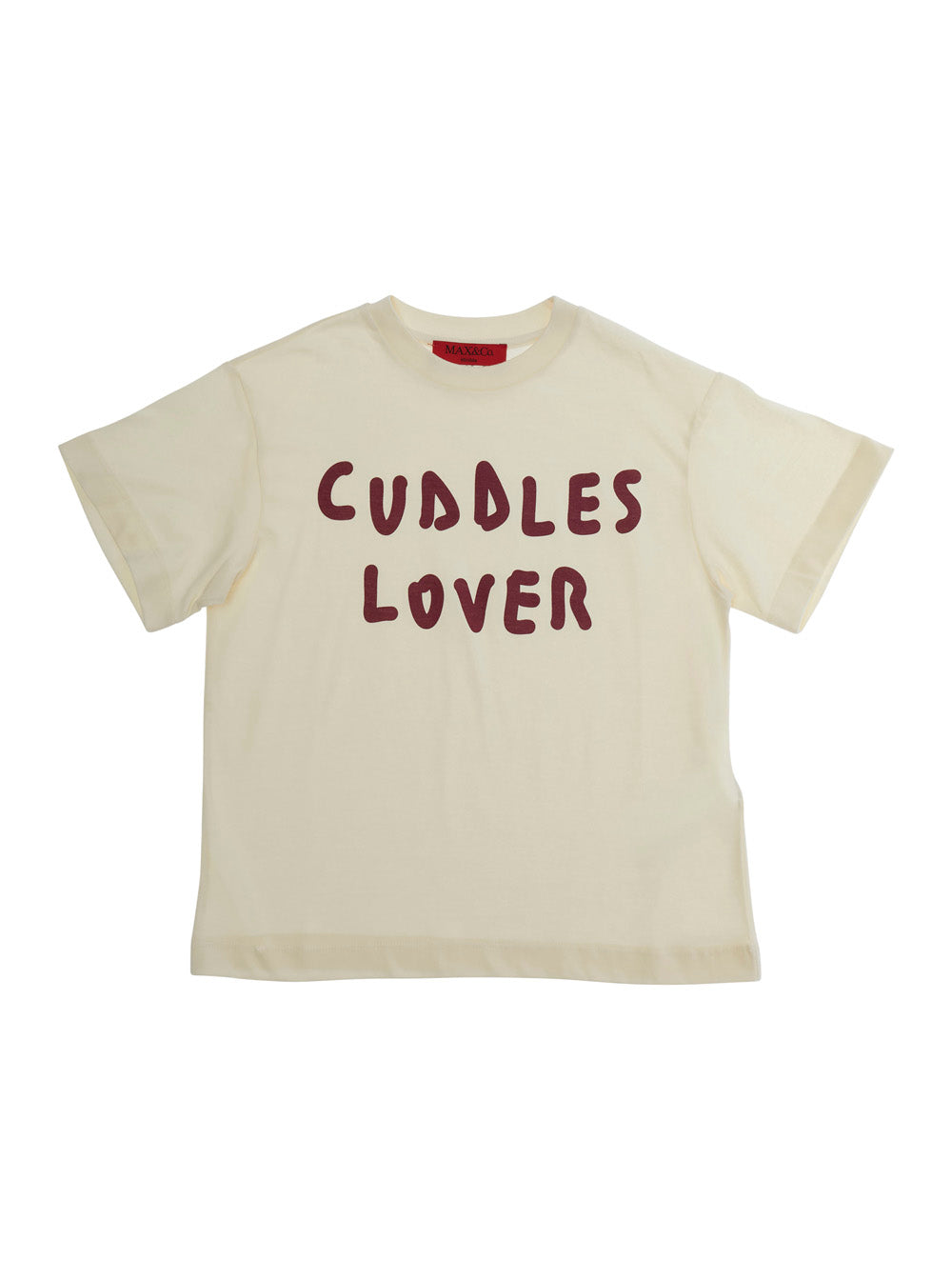 Crew Neck T-shirt with Front Print in Dirty White Cotton for Girls Beige Tshirts And Polo Shirts