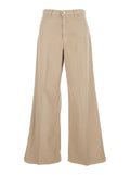 Beige Wide Fit Jeans With Bleach Effect Cotton Denim For Women