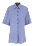 Long Shirt C398v1 Light Blue With Classic Collar And Sleeves Cotton For Women Blouses