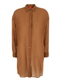 Long Shirt C400rust With Classic Collar And Sleeves Brown Cotton For Women Blouses