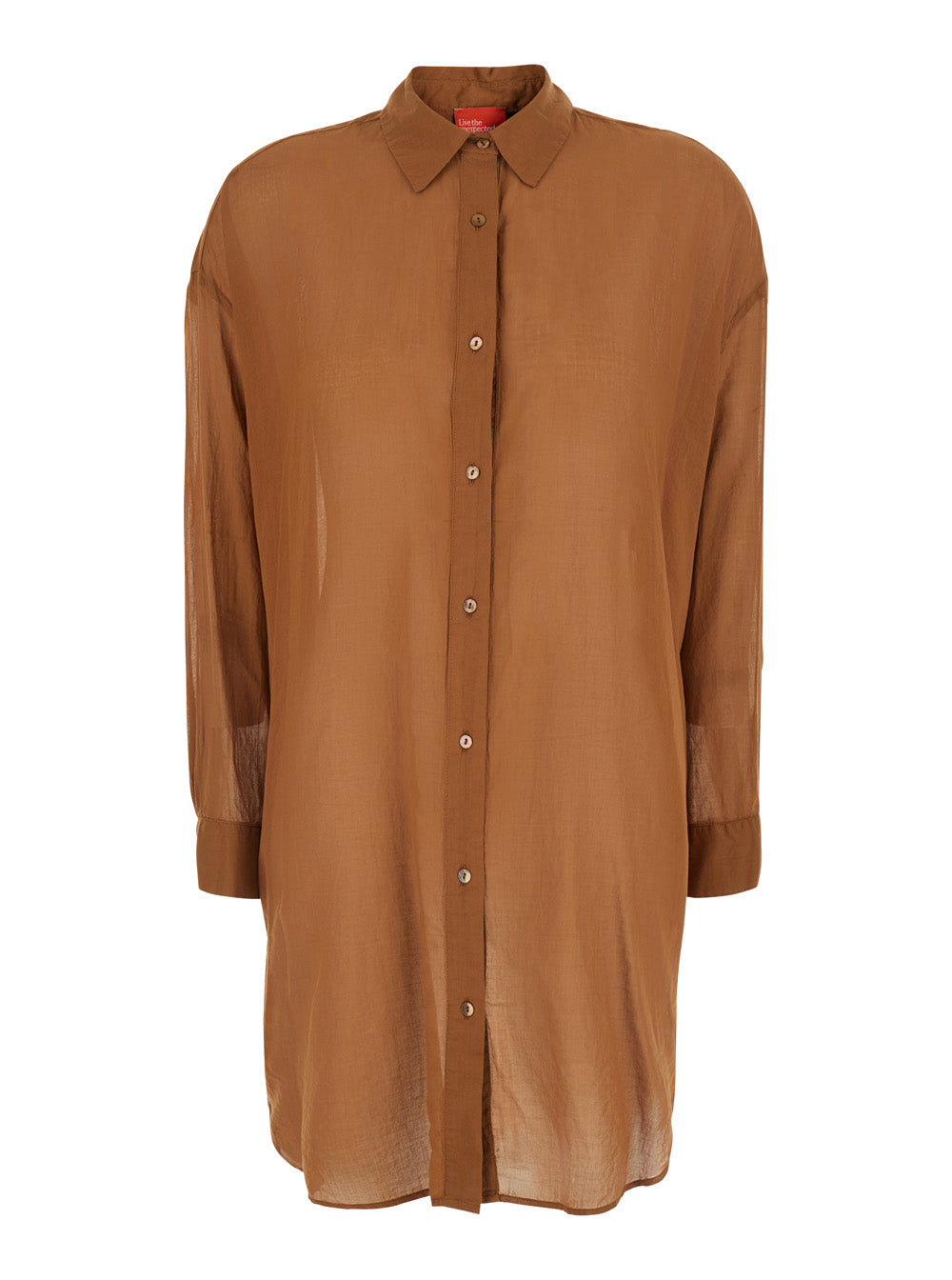 Long Shirt C400rust With Classic Collar And Sleeves Brown Cotton For Women Blouses
